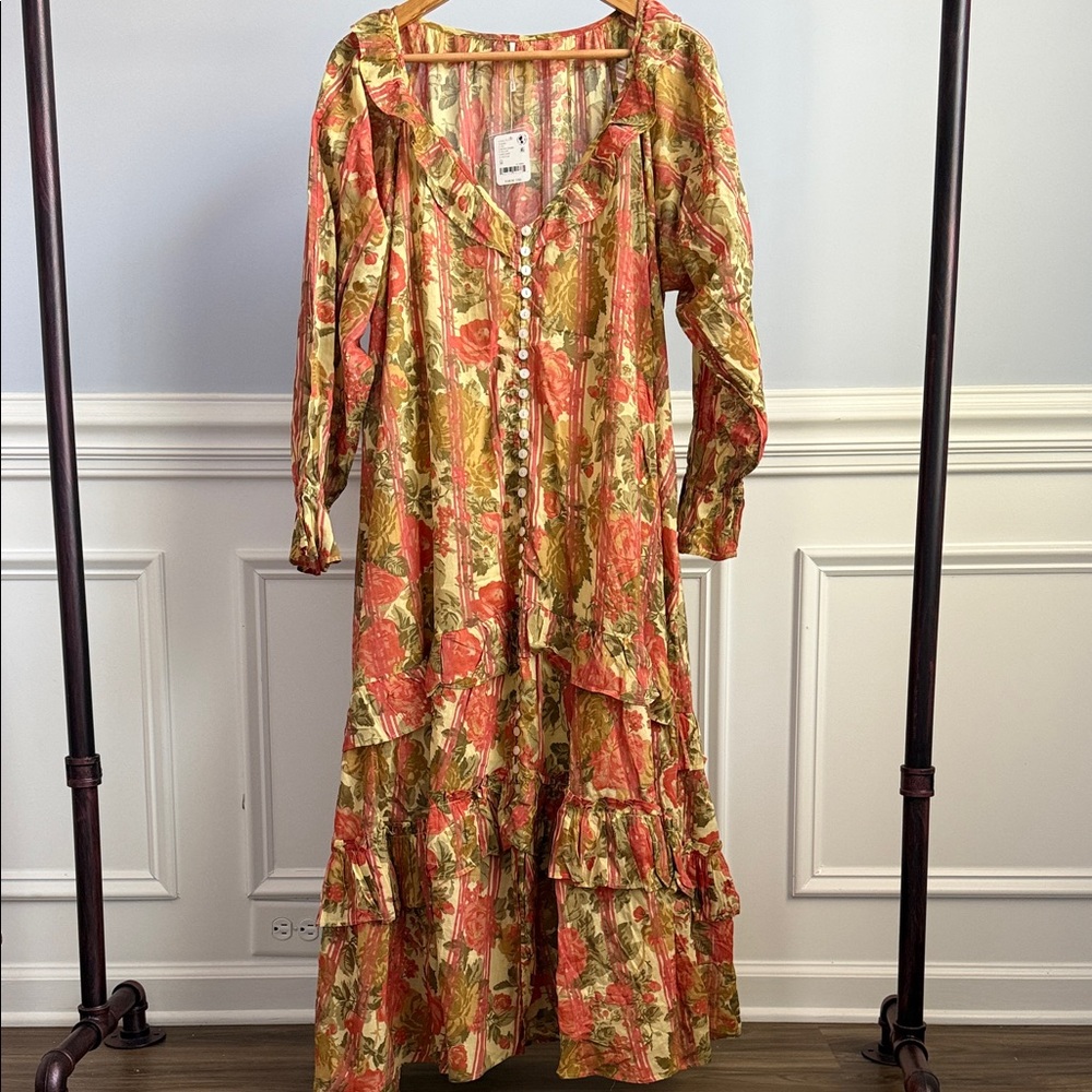 Free People Garden Wonders Long Maxi Dress Floral Retro Combo M Medium NWT NEW